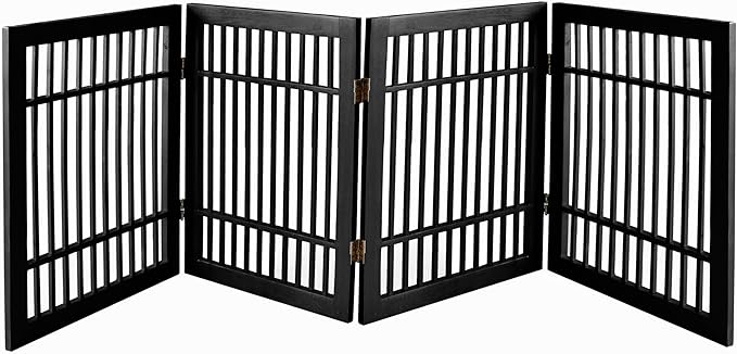 Pet Dog Gate Strong and Durable Freestanding Folding Acacia Hardwood Portable Wooden Fence Indoors or Outdoors by Urnporium (Black Pet Gate, 4 Panel 24" Tall)