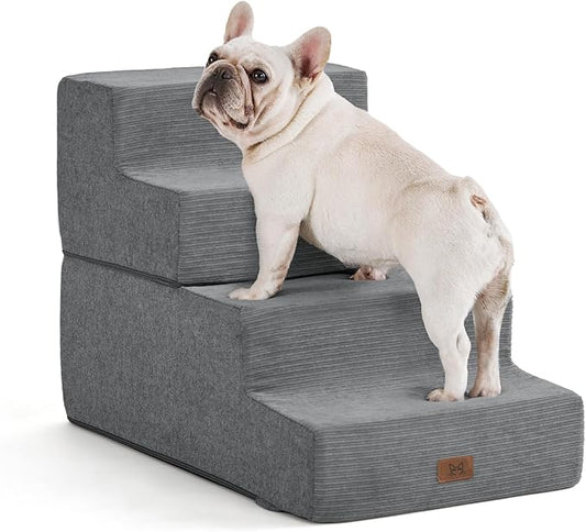 Dog Stairs for High Bed, Dog Steps for Bed Couch Sofa, 35D Foam Extra Wide Pet Steps for Small Dogs and Cats, Pet Stairs with Non-Slip Bottom Grey, 4 Steps
