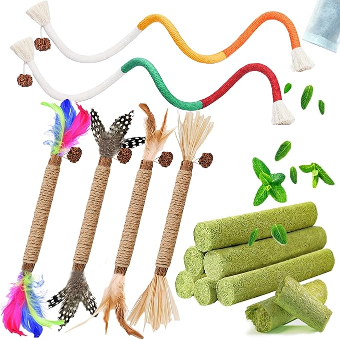 Cat Toys 12Pack Cats Grass Treat Catnip Toy with Silvervine for Indoor Kitten Toys Wood Kitty Chew Rope Grass Sticks for Teeth Cleaning Kitten Snack for Catnip Dental Care Self Play