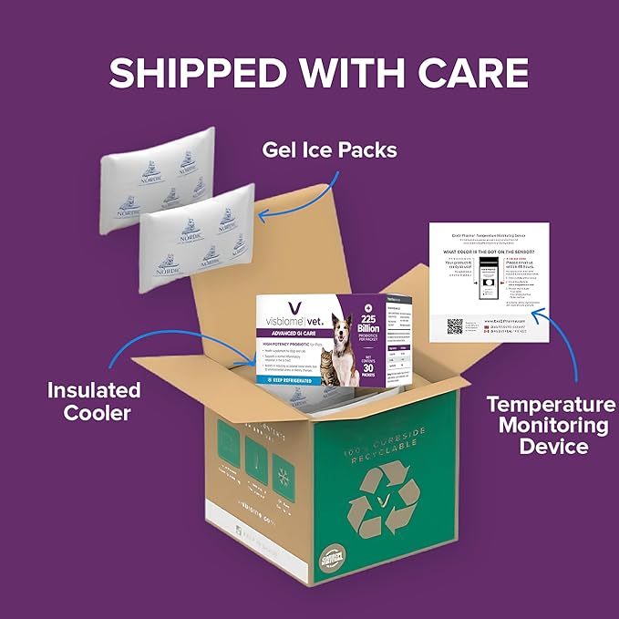 Visbiome® Vet Advanced GI Care Probiotic for Dogs & Cats – 225B CFU, 8-Strain Formula – Veterinarian Recommended, Clean Label Certified – 30 Packets