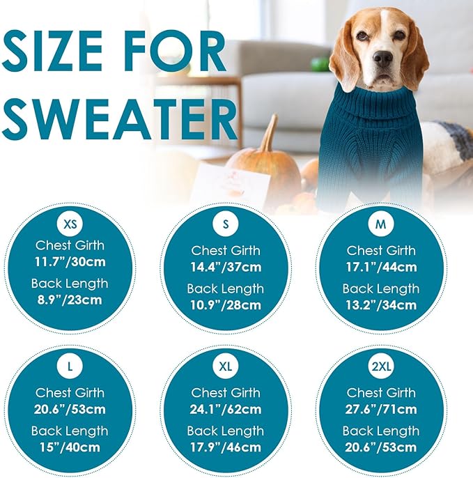 SUNFURA Dog Sweater, Christmas Sweaters for Large Dogs, Solid Color Dog Pullover for Fall Winter, Warm Sweatshirt Knit Turtleneck for Corgi, French Bulldog, Blue L