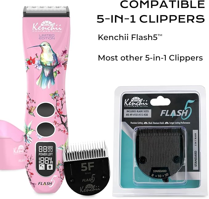 Kenchii Professional Dog Clipper Blade Flash 5 Pet Hair Clipper - Detachable Stainless Steel Blades for Dog Grooming - Hair Clippers & Accessories Pet Shaving Blades. (KEFB5-SLD)