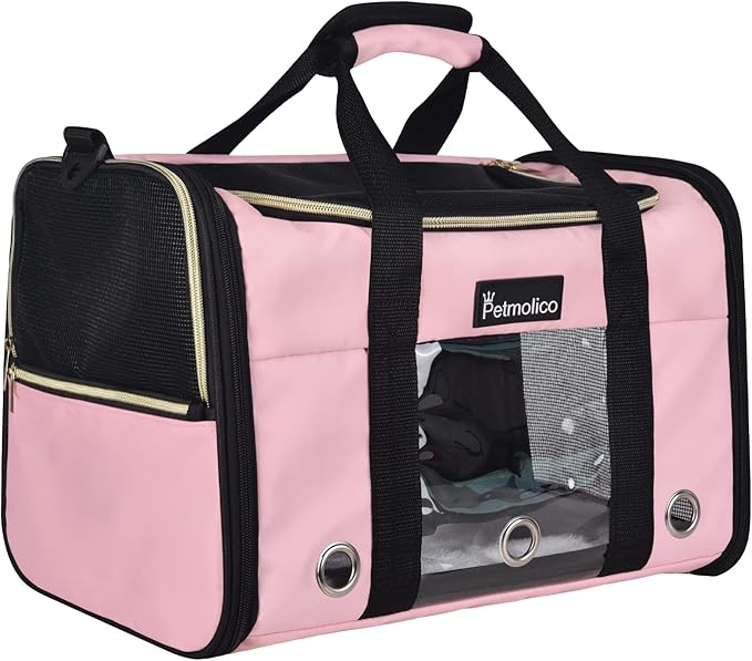 Petmolico Cat Carrier Soft-Sided Pet Bag for Small Medium Cats Puppies 16LBs - Airline Approved Pet Travel Carrier 3 Open Doors (Medium,Pink)
