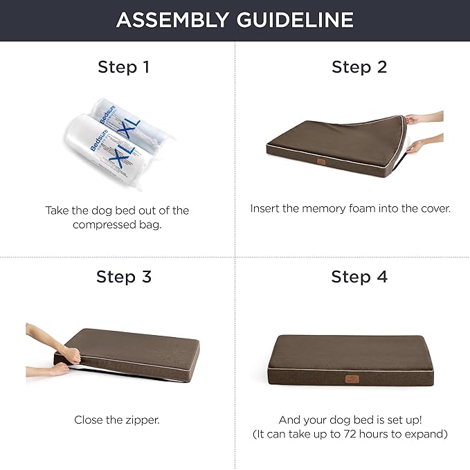 Bedsure Memory Foam Dog Bed Medium Size Dogs- Orthopedic Pet Beds for Crate with Removable Washable Cover and Nonskid Bottom - Plush Flannel Fleece Top Pet Mat, Brown