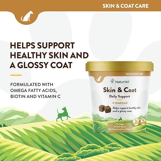 NaturVet Skin and Coat Plus Breath Aid for Dogs, 70 ct Soft Chews, Made in The USA with Globally Source Ingredients