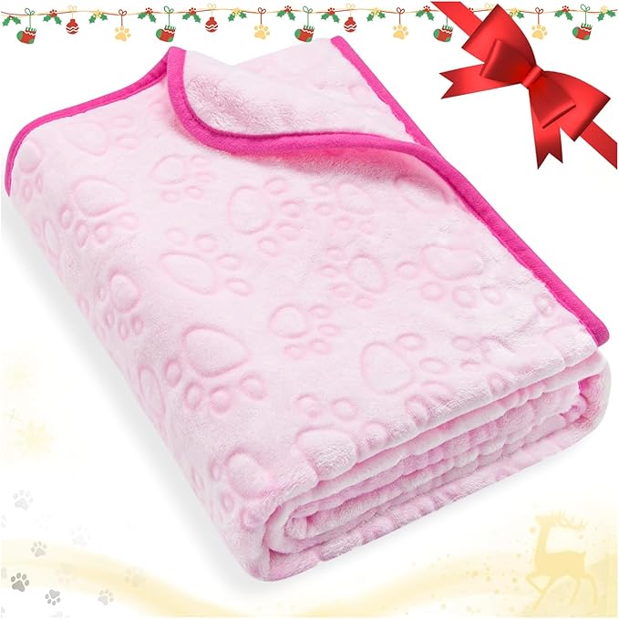Stuffed Premium Soft Dog Blanket, with Flannel Grey Cute Paw Print, Cat Blanket Puppy Supplies Dog Products Stuff Essentials(Pink 32x40 inches)