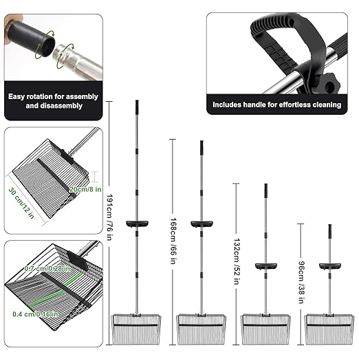 12-inch Large Chicken Poop Scooper with Ergonomic Grip, 5 in 1 Adjustable Chicken Coop Pooper Shovel, Sifting Litter Shovel Scoop for Dog Coop/cowshed‌/Sheep Pen/Pigsty/Stable Cleaning/‌Feed hay