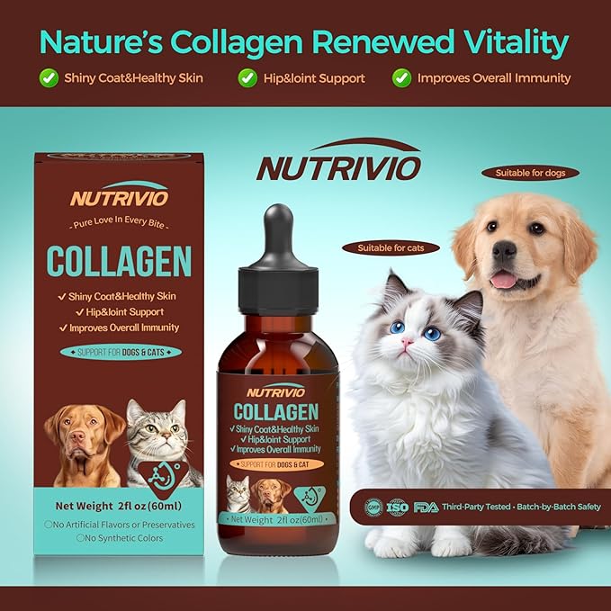 Liquid Collagen for Dogs and Cats-Hip and Joint Support, Itch Relief, Skin and Coat Supplement- Liquid Collagen with Multi-Vitamin for Dog, Immunity Boost- Bacon Flavor,60ml