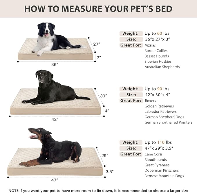 WNPETHOME Orthopedic XXL Dog Beds Large Sized Dog, Waterproof Extra Large Dogs Bed with Removable Washable Cover, Multi-Needle Quilting Dogs Crate Bed