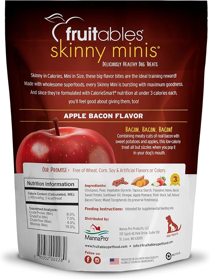Fruitables Skinny Mini Dog Treats Healthy Apple Bacon Flavored Dog Snacks Low Calorie Training Treats Wheat, Corn & Soy Free 5 Ounces (Pack of 4)