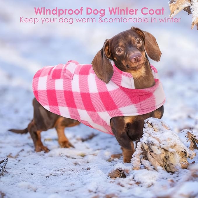AOFITEE Dog Coat Plaid Dog Winter Coat for Small Dogs, Warm Dogs Jacket Christmas Sweater, Waterproof Pet Puffer Jacket, Reversible Pet Cold Weather Coats for Small Medium Large Pets, Pink S