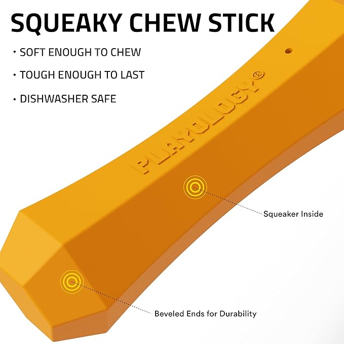 Playology Dog Toys | Durable Squeaky Chew Stick for Dogs | Jumbo Cheddar Cheese Scented Toy - Easy to Clean and Made from Non Toxic Materials