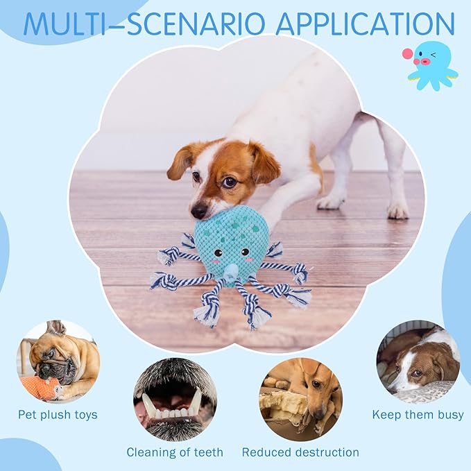 SCENEREAL Dog Toys, Puppy Plush Toy for Large Medium Breed Boy Girl, Dog Chew Toys for Keep Them Busy, Tug of War Stuffed for Small, Middle, Big Sized Dogs Gifts (Octopus)