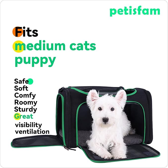 Easy Vet Visit Pet Carrier for Medium Cats and Small Dogs. Safe, Comfortable and Convenient. Airline Approved, Top Loading and Collapsible (Black)