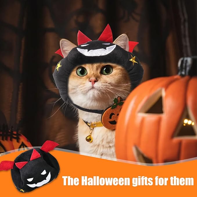 ABTOLS Halloween Dog Cat Bat Shape Hat, Adjustable Soft Small Pet Black Bat Cap Headwear for Puppy Dogs Kittens Halloween Festival Cosplay Costume Accessory Headgear