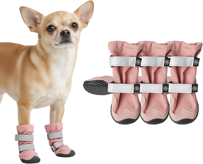 Spark Paws Dog Shoes, Waterproof Dog Boots for Medium to Large Dogs, Non Slip, Breathable Dog Booties and Paw Protectors - 4PCS Doggie Hiking Boots with Reflective Straps - Pink, Size 1
