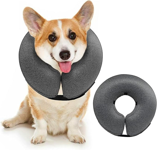 MIDOG Inflatable Dog Cone Alternative for After Surgery - Soft Protective Donut Collar Prevents Licking & Allows Eating, Comfortable Recovery E-Collar Alternative for Small Medium Large Dogs (Gray,S)