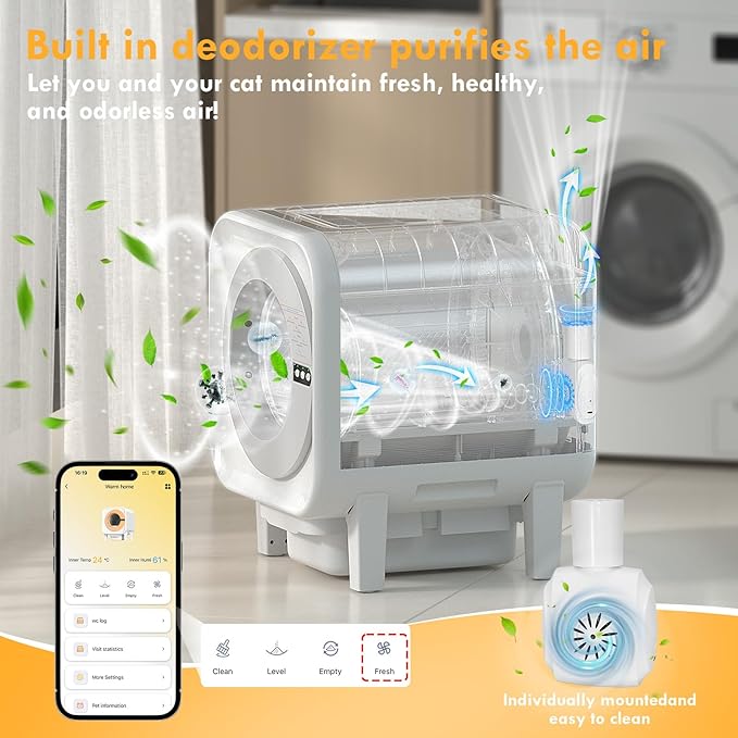 Self Cleaning Litter Box - Large Capacity Automatic Cat Litter Box for Multiple Cats |Smart App Control,Dual Safety Protection Robot,Odor Eliminator, 2 Roll of Garbage Bags,Silver