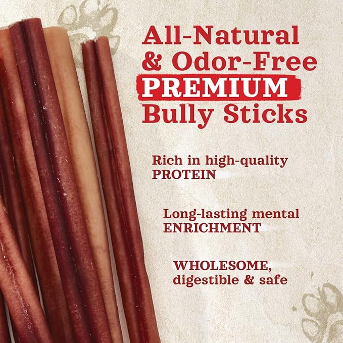 Natural Farm Odor-Free Bully Sticks (12 Inch, 12 Pack), 1.2 lbs. Per Bag, 100% Beef Pizzle Chews, Grass-Fed, Non-GMO, Fully Digestible Long Lasting Best Dental Treats to Keep Your Dogs Busy