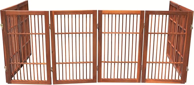 Pet Dog Gate Strong and Durable Freestanding Folding Acacia Hardwood Portable Wooden Fence Indoors or Outdoors by Urnporium (Brown Pet Gate, 8 Panel 30" Tall)