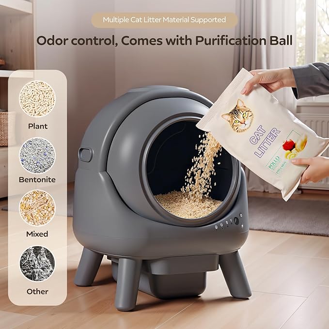 Self Cleaning Litter Box for Multiple Cats – Automatic Cat Litter Box with App Control, Odor-Free Waste Disposal, Dual Safety Sensors, Litter Bags, BlackGrayK4