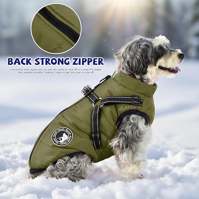 Gyuzh Dog Coat with Harness Puppy Coats Small Dog Harness Jacket Winter Waterproof Jackets for Smal Medium Large Dogs