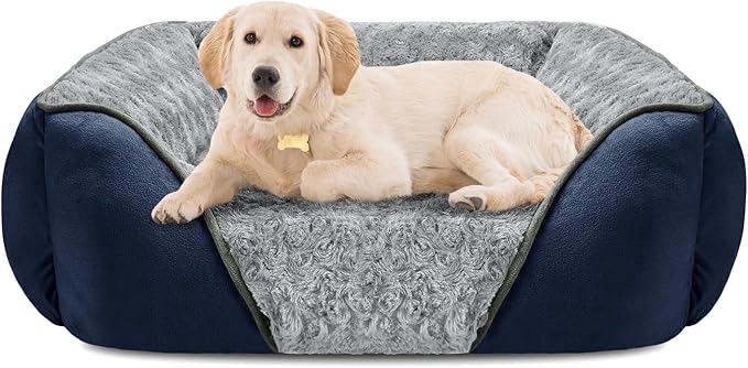 INVENHO Large Dog Bed Rectangle Washable Orthopedic Soft Calming Sleeping Durable Pet Cuddler with Anti-Slip Bottom