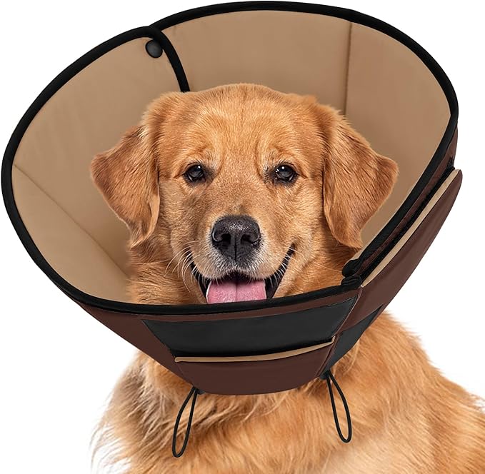 Dog Cones for Large Dogs, Soft Cone for Dogs to Stop Licking, Breathable Pet Surgery Collar Cone for Extra-Large Pets, Brown XL