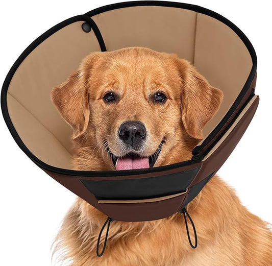 Dog Cones for Large Dogs, Soft Cone for Dogs to Stop Licking, Breathable Pet Surgery Collar Cone for Extra-Large Pets, Brown XL