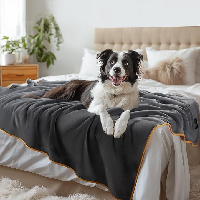 Luciphia Waterproof Pet Blanket, Liquid Pee Proof Dog Blanket for Sofa Bed Couch, Reversible Sherpa Fleece Furniture Protector Cover for Small Medium Large Dogs Cats, Grey+Beige X-Large（85" x 57"）