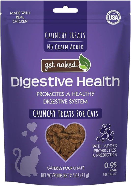Get Naked Digestive Health Crunchy Cat Treats 2.5oz - Chicken Flavor, Grain-Free Cat Probiotics for Indoor Cats, Supports Healthy Digestion, Dental Health & Immunity, Made in The USA