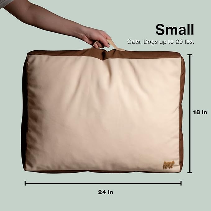 Rawry Orthopedic Dog Bed | Memory Foam Dog Bed with Handle | Water-Resistant, Machine Washable Cover | Floor Cushion for Cats, Dogs & People - Tan/Brown (Small - 24" x 18")