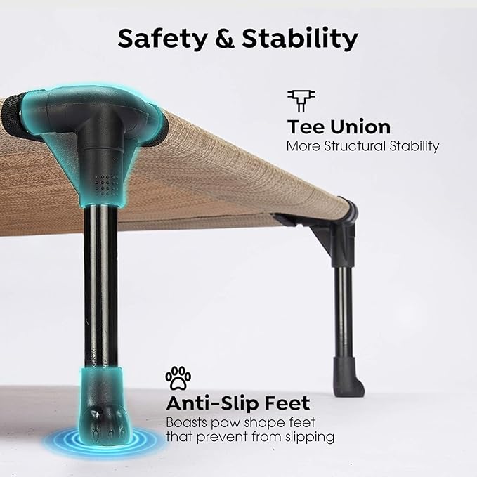 Veehoo Outdoor Elevated Dog Bed for Small Dogs, Cooling Raised Dog Cots Beds Training Platform Off Ground Hammock with Breathable Mesh, No-Slip Feet, 22"x17", Beige Coffee