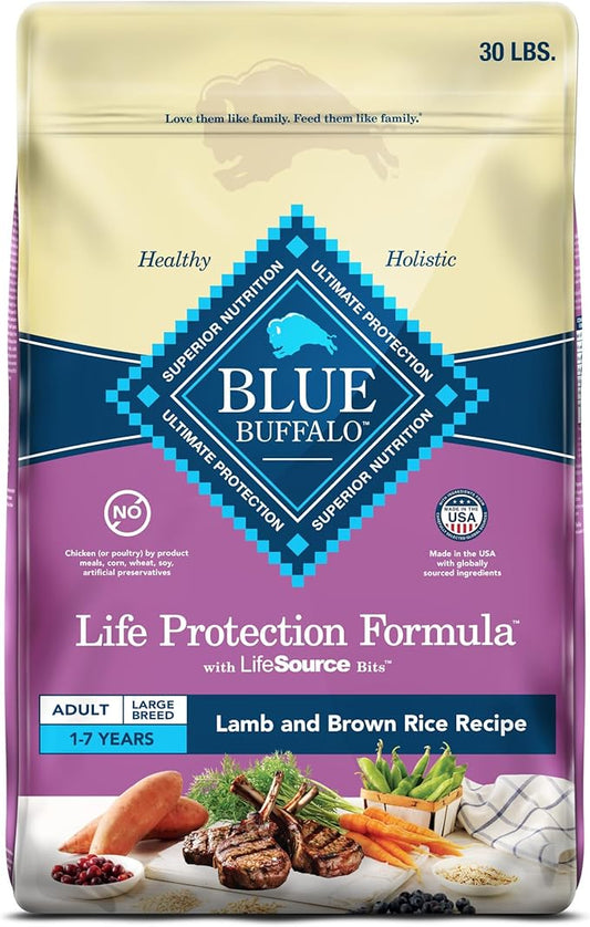 Blue Buffalo Life Protection Formula Large Breed Adult Dry Dog Food, Promotes Joint Health and Lean Muscles, Made with Natural Ingredients, Lamb & Brown Rice Recipe, 30-lb Bag