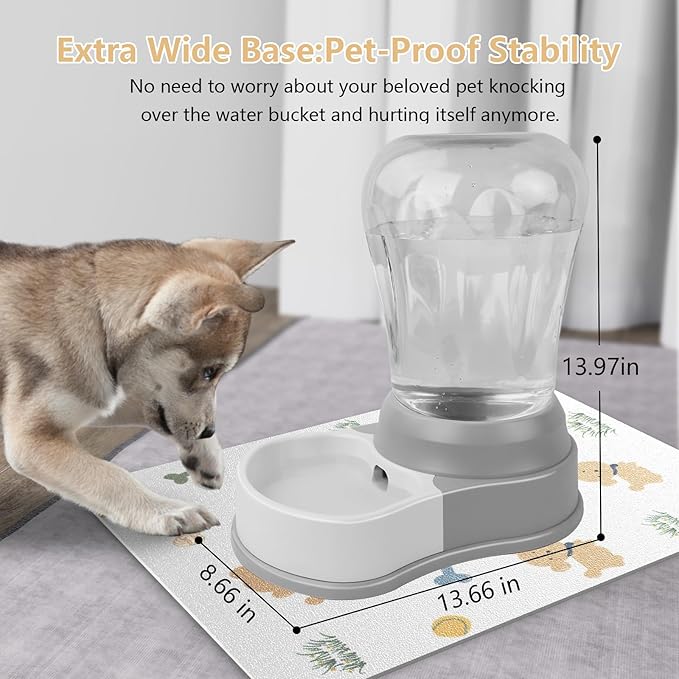 1.58 Gallon Automatic Dog Water Bowl Dispenser - Staltwo Premium Pet Water Dispenser with Non-Slip Mat, Large Capacity Water Feeder for Cats and Dogs, BPA-Free, 1.58 Gallon Grey