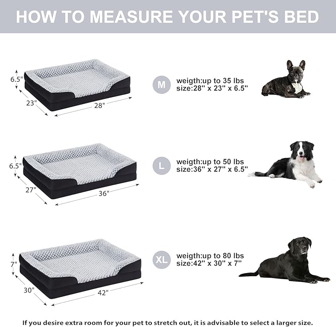 Orthopedic Dog Bed for Large Dogs, Egg Crate Foam Bed for Large Dogs, Equipped with Removable Waterproof Pillow Cover and Anti-Slip Bottom, Pet Bed