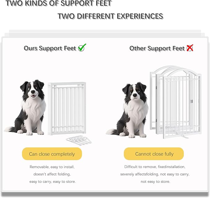 4NM Metal No Drilling Expandable Puppy Dog Gate, Wide 54", Tall 24" Small Free Standing Pet Gate, Doggie Gates for Dogs Outdoor or Indoor, with 2PCS Support - White