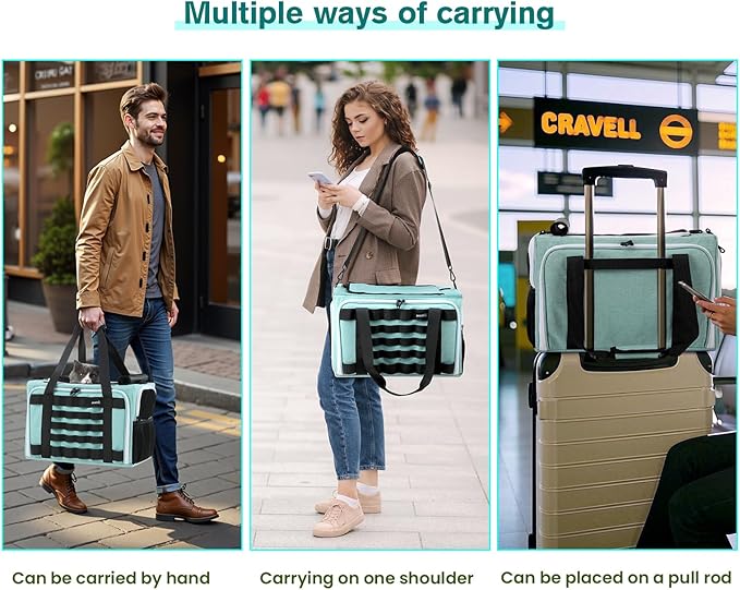 Pecute Cat Carrier Expandable, Airline Approved Cat Soft-Sided Carriers, Breathable Pet Carriers up to 5kg/12lbs, Collapsible Cat Bag Carrier Great for Travel, Outdoor, Hiking, Camping, Light Blue