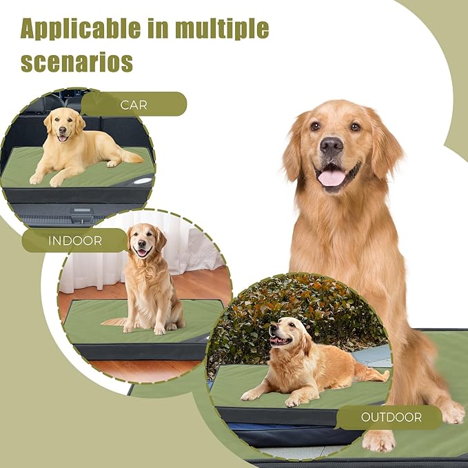 Orthopedic Outdoor Waterproof Dog Beds for Large Dogs, Washable Crate Bed with Egg Crate Foam Pet Bed Mat and Removable Oxford Fabric Cooling Cover Bed,41"x 29", Dark Green