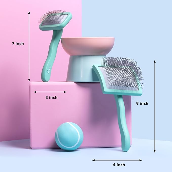 Dog Grooming Slicker Wire Brush: Designed for Long Haired Dog Breeds - Dematting and Deshedding, Comfortable and Easy to Use, Ergonomic Handle - Small (Teal, Small)