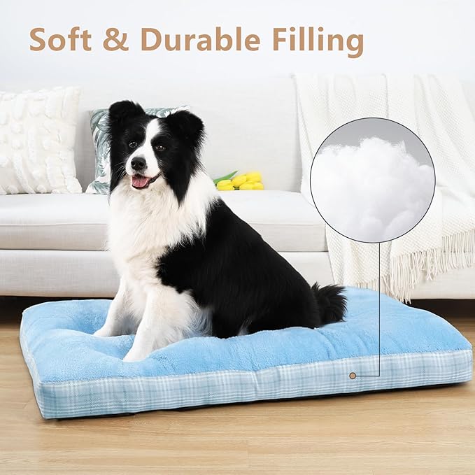 MIHIKK Washable XL Dog Bed for Extra Large Dogs with Anti-Slip Bottom, Premium Foam Pet Pad for Crate for Large Medium Small Sized Puppies, 41" x 27" Blue