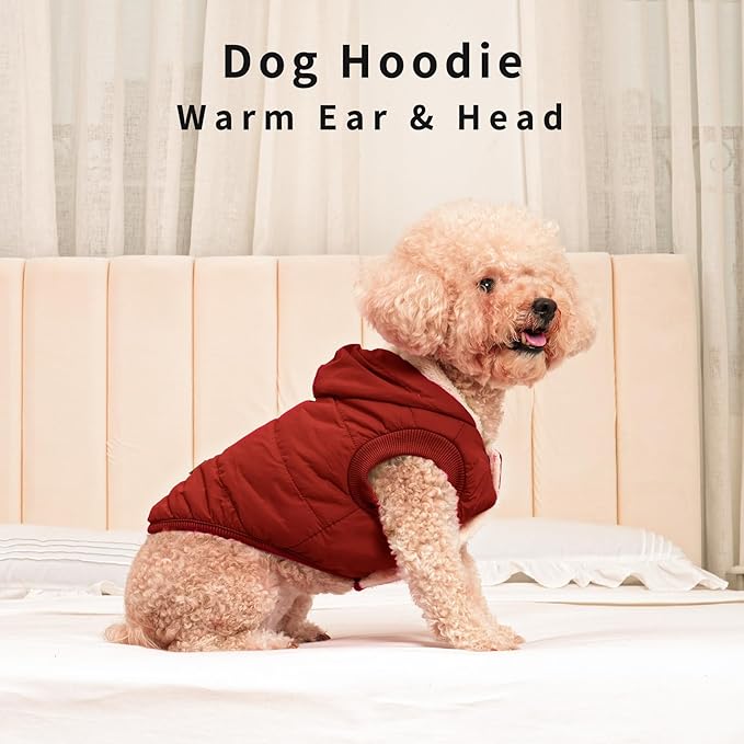 Fleece Lining Extra Warm Dog Hoodie in Winter for Large Dogs Jacket Pet Coats with Hooded,Red XXXL