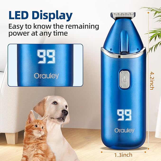 Dog Paw Trimmer with Protective Cap, Low Noise Dog Clippers for Grooming with LED Light Rechargeable Corldless Precision Trimmer for Large/Small Pet Paws, Ears, Face, Jewel Blue