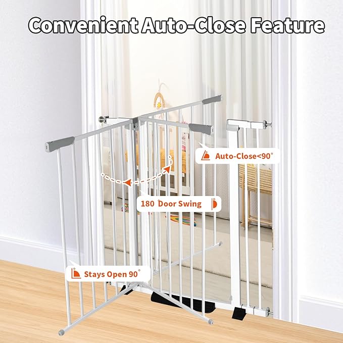 30 Inch Tall Cat Pet Gate Baby Gate Auto Close Pet Gate Adjustable 29.92""-57.48"" Wide Pressure Mounted Walk Through Swing Safety Pet Gates Child Gate (29.92""-57.48"" Wide), White