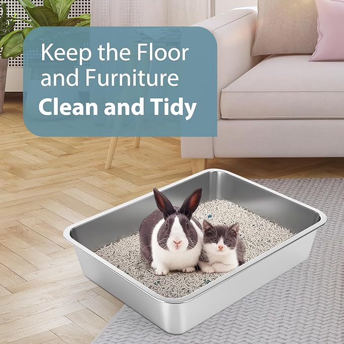 Stainless Steel Cat Litter Box - Litter Box for Cats - Easy to Clean, Never Absorbs Odor, Stains, or Rusts - Silver (17.7" L x 13.5" W x 4" H)