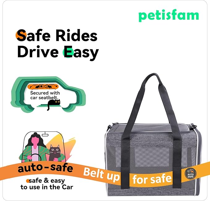 petisfam Soft Pet Carrier Bag for Cats and Puppy Under 20 lbs. Sturdy, Safe, Comfortable and Lightweight