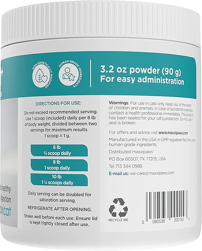 maxxipaws maxxidigest+ Prebiotic & Probiotic for Cats 3.2oz | Cat Probiotic Powder with Advanced Digestive Enzymes for Gut Health & Immunity | Supports Digestion, Food Sensitivities & Itchy Skin