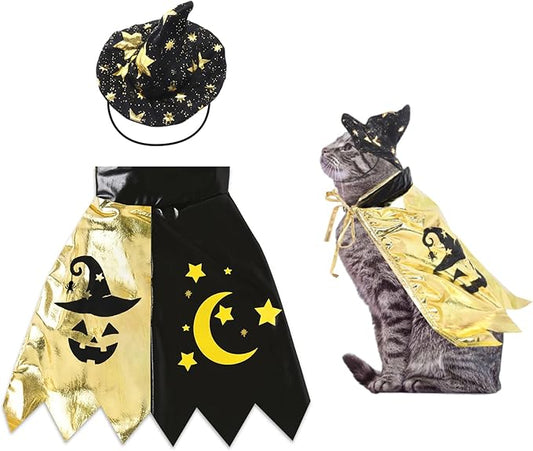 Halloween Pet Costumes Halloween Pets Costume Cape Accessories Sparkly Cat Wizard Cloak Puppy Witch Collar Cape Halloween Cosplay Clothes Apparel for Cats Small Dogs