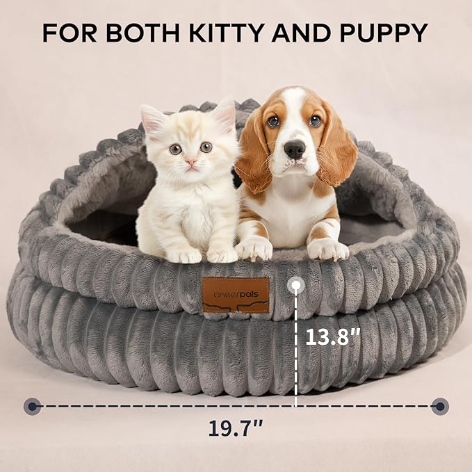 CHEERPALS Cat Bed Cave for Indoor Cats, Washable Round Cat Bed Soft Fluffy Pet Bed for Kitty, Puppy and Small Dog(Dark Blue)