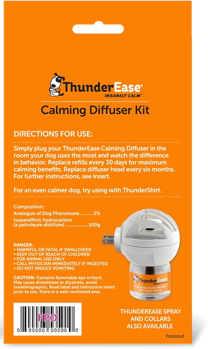 ThunderEase Dog Calming Pheromone Diffuser Kit | Powered by ADAPTIL | Vet Recommended to Relieve Separation Anxiety, Stress Barking and Chewing, and the Fear of Fireworks and Thunderstorms (60 Day Sup